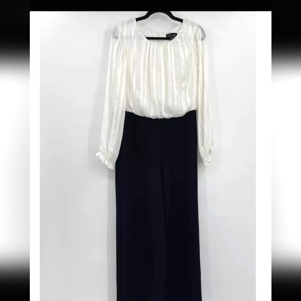 Connected Apparel Women's Jumpsuit Wide Legs Round Neck Black White Size 10